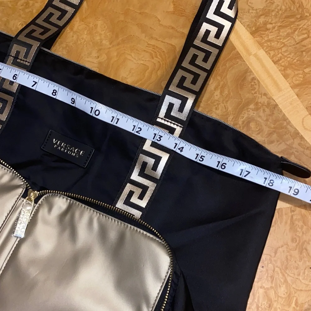 New! Versace Large Black Foldable Weekend Tote with Gold Accents - Picture 16 of 16